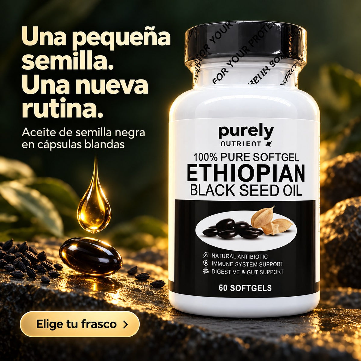 Black Seed Oil · Aceite de Comino Negro Etíope 60 Cápsulas